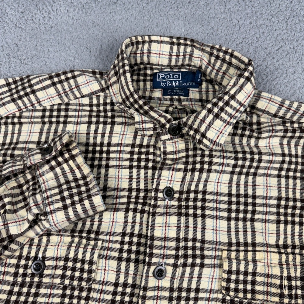 Polo Ralph Lauren Shirt Mens Large Cream Plaid Whitfield Button Down Long Sleeve